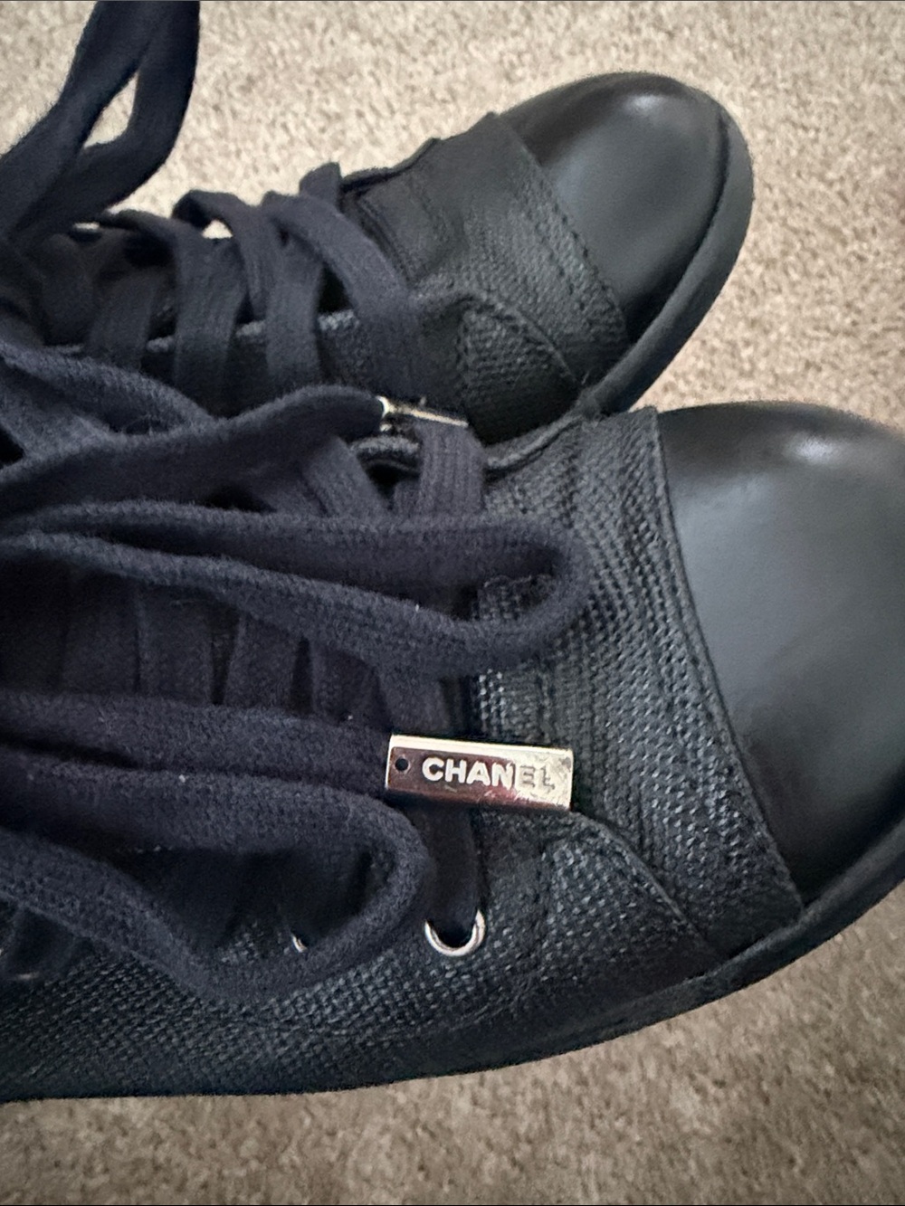CHANEL Black Quilted Lace-Up Low-Top Sneakers - Picture 4 of 4